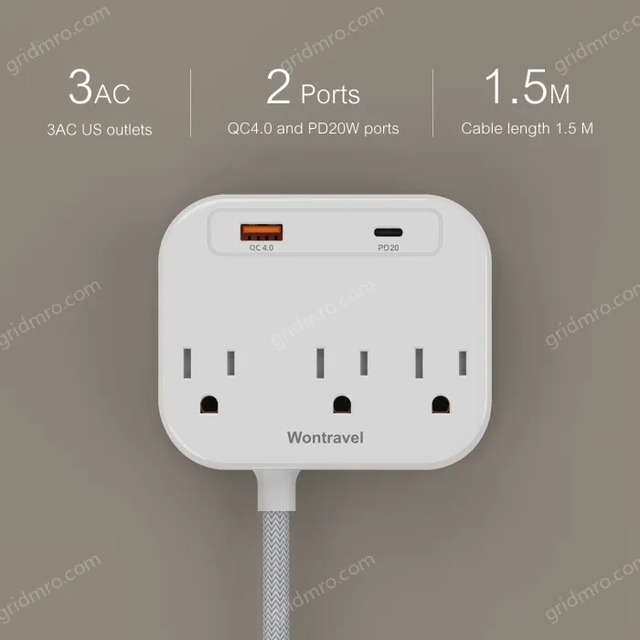 20W PD quick charger 3 AC Outlet Power Strip